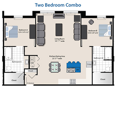 Two Bedroom Combo Floor Plan